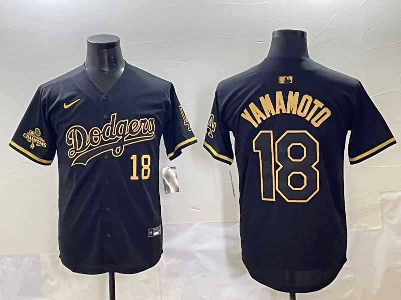 Men 2025 Los Angeles Dodgers #18 Yamamoto Black Gold Five generations Nike MLB Jersey style 8->los angeles dodgers->MLB Jersey